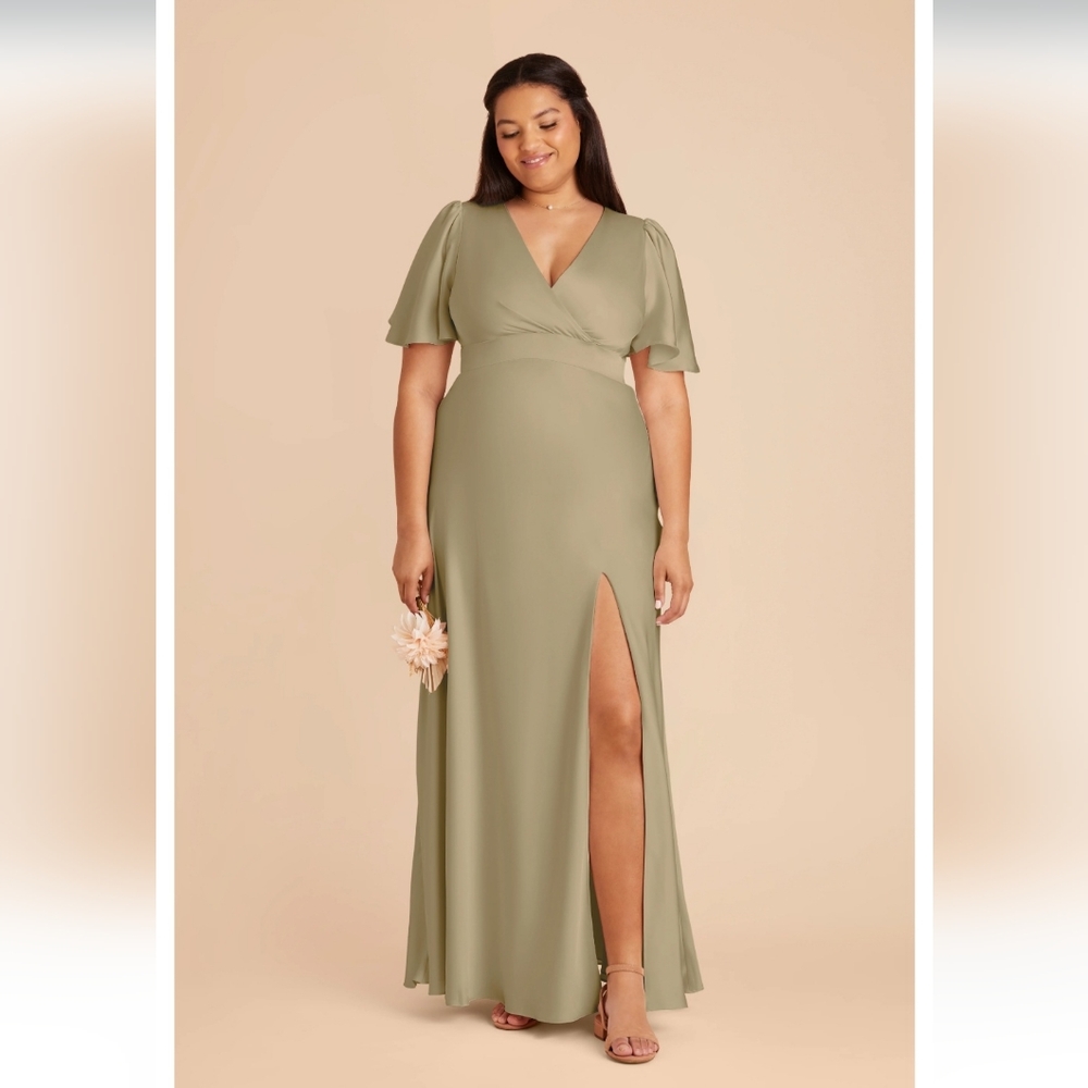 Marni Birdy Grey Moss Green Dress with Flutter Sleeves and High Slit